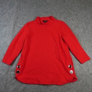 Ali Miles Top Womens Medium Mock Neck Tunic Artsy Art to Wear Textured Buttons